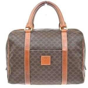CELINE Logo Macadam Pattern Hand Bag PVC Leather Brown GHW Italy 69KC201